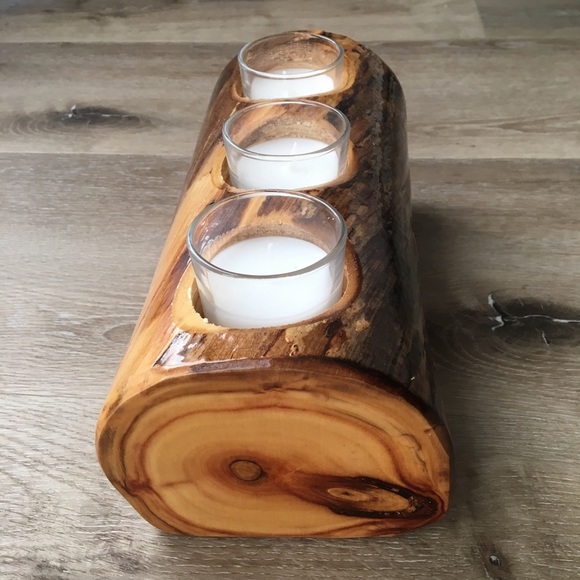 Aspen Wood Triple Candle Holder - Picture 2 of 8